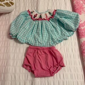 Pink and Blue Gingham Baby Smock Outfit